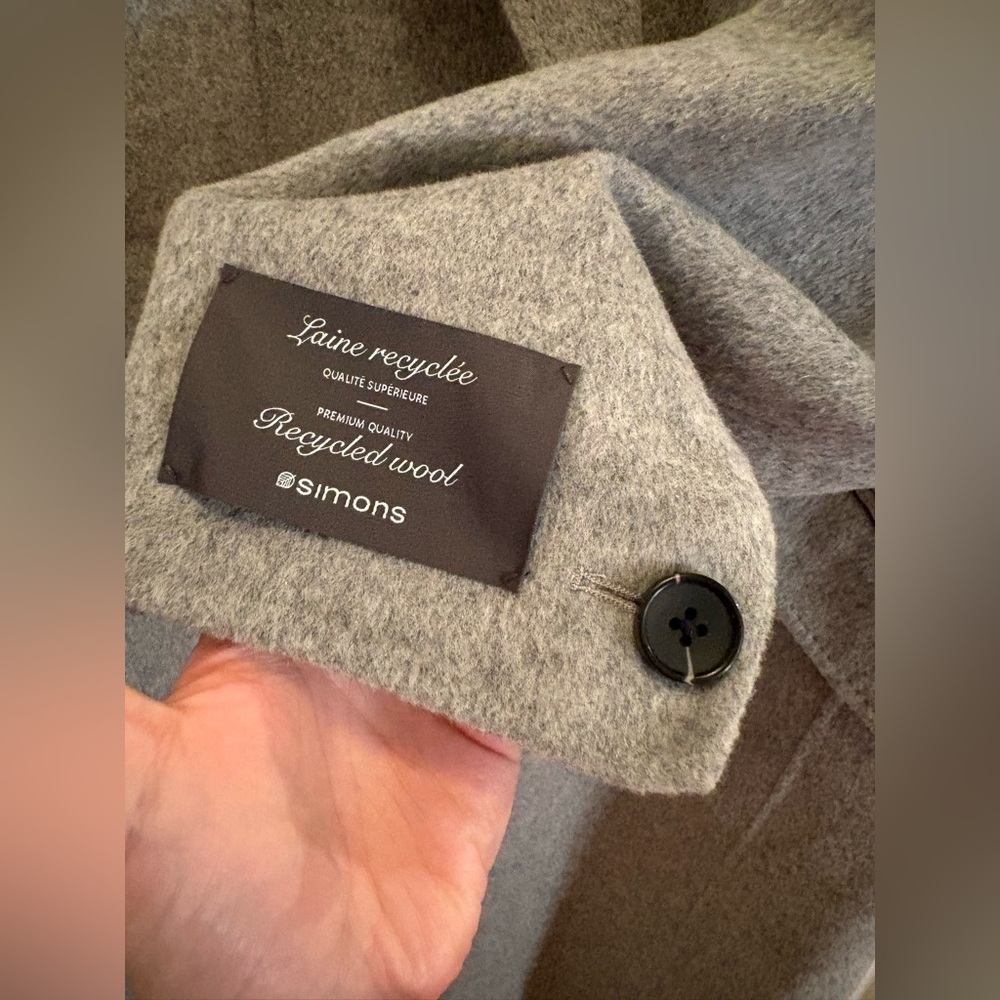 Simons Recycled Wool Blend Gray Double-Breasted Long Overcoat L/XL - Picture 5 of 14